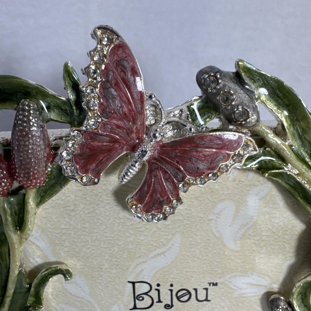 Bijou Jeweled Enameled Butterfly/Lily Picture Frame (insert: 3.5x5") 3D Stand - Picture 2 of 6